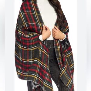 Mud Pie Red & Black Plaid Wrap Scarf with Yellow Accents